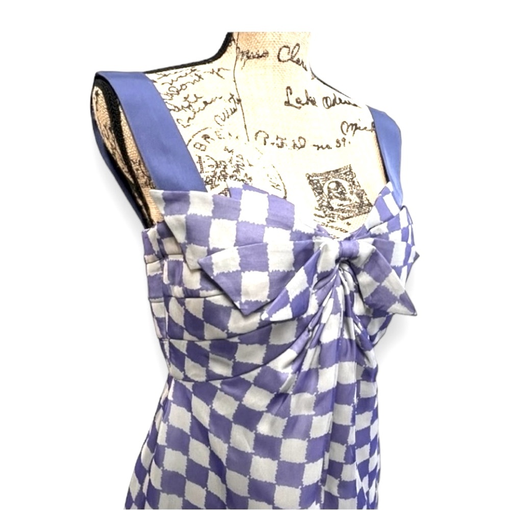 GIORGIO ARMANI Pure Silk Purple & Light Gray Check Cocktail Slip Dress SZ 8 - Picture 6 of 16